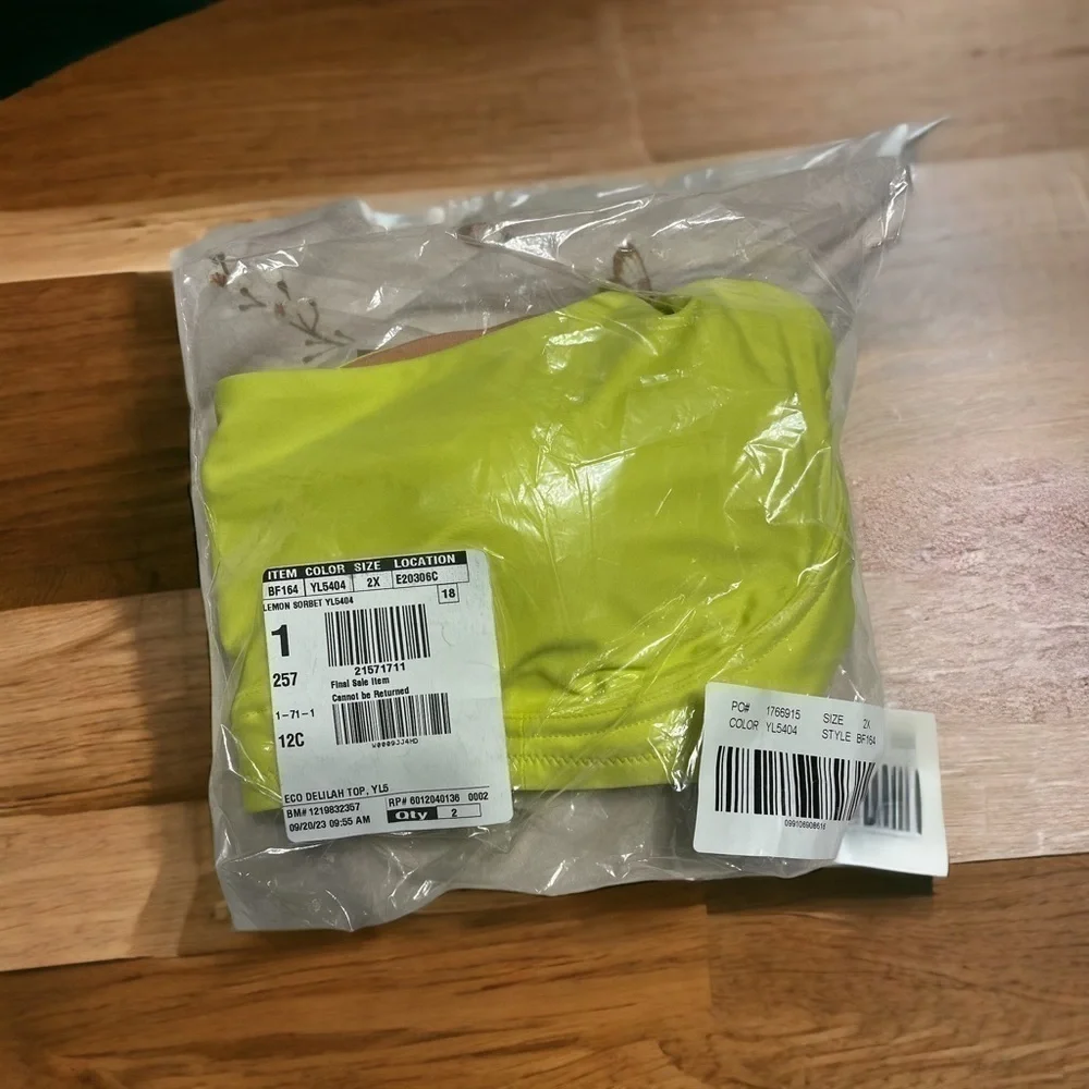 NWT 2X J Crew Tie Shoulder Scoop Neck Bikini Top in Lemon Sorbet